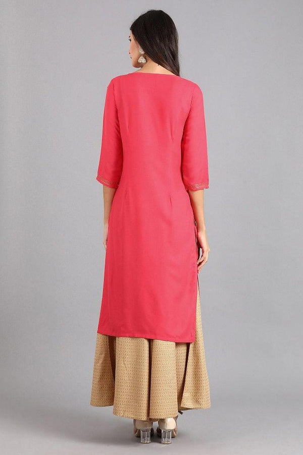 Pink Round Neck Printed kurta
