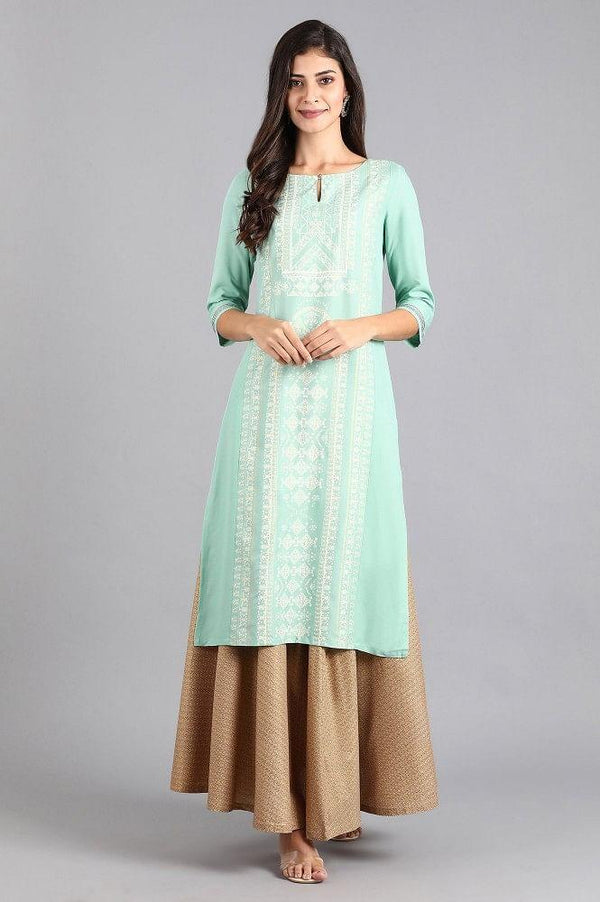 Green Round Neck Printed kurta