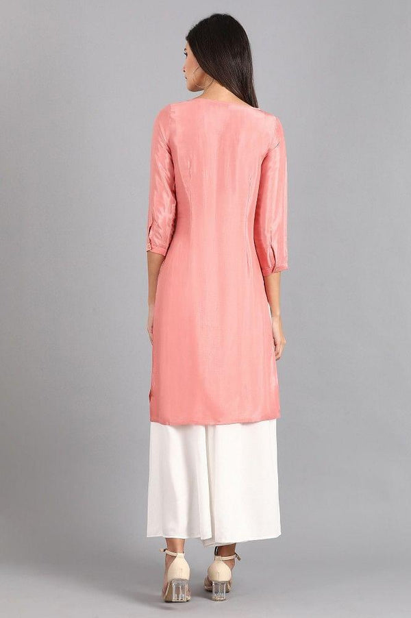Pink Round Neck Printed kurta