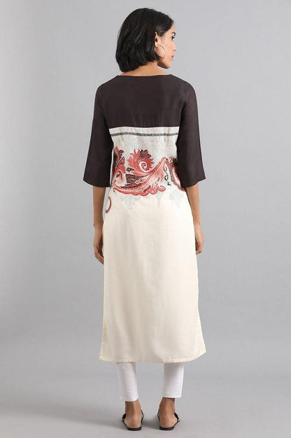 White Round Neck Printed kurta - wforwoman