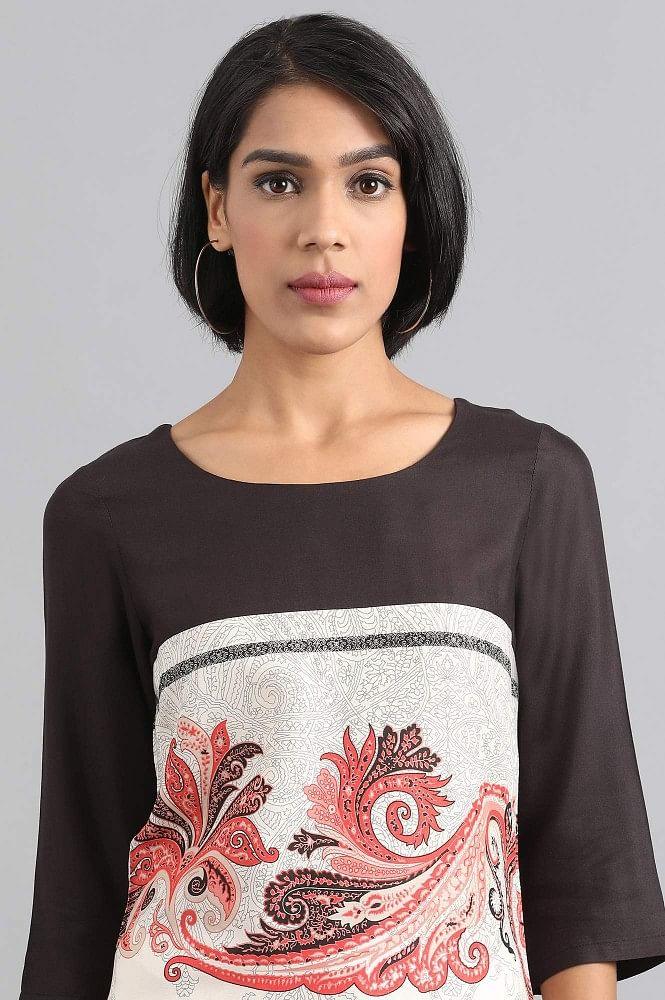 White Round Neck Printed kurta - wforwoman