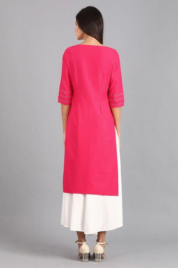 Pink Round Neck Printed kurta