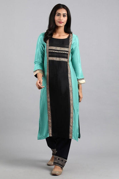 Green Round Neck Printed kurta - wforwoman