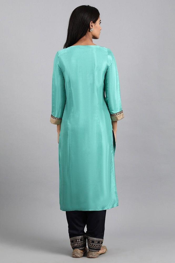 Green Round Neck Printed kurta - wforwoman