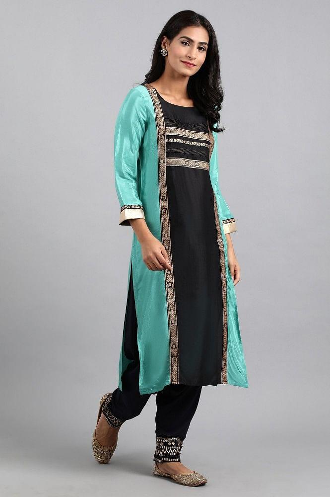 Green Round Neck Printed kurta - wforwoman