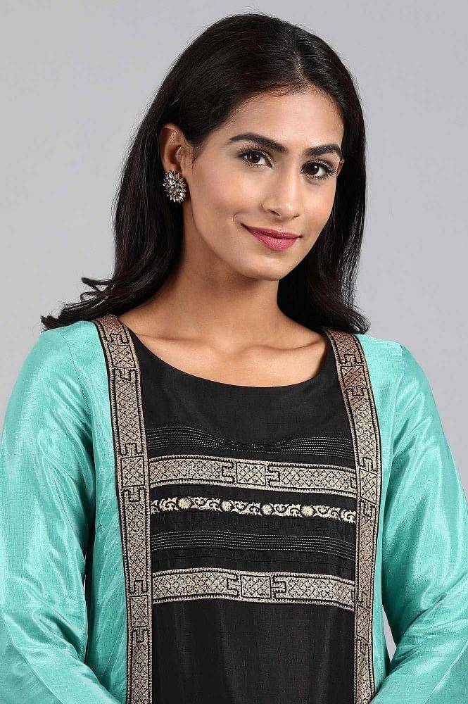 Green Round Neck Printed kurta - wforwoman