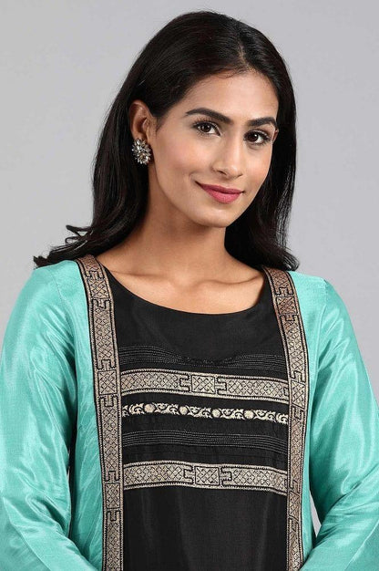 Green Round Neck Printed kurta - wforwoman