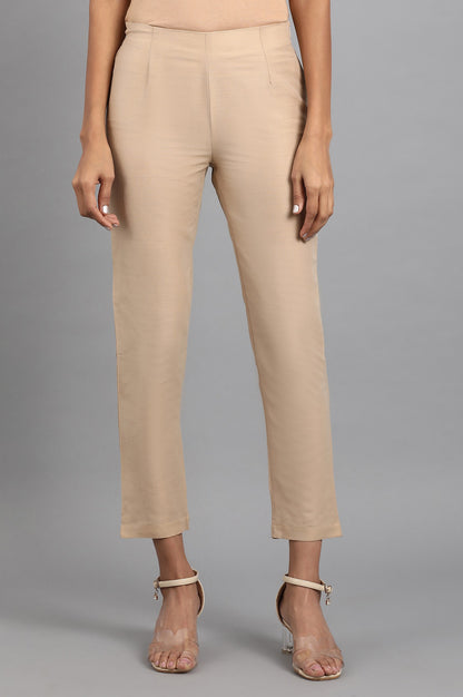 Beige Solid Trousers