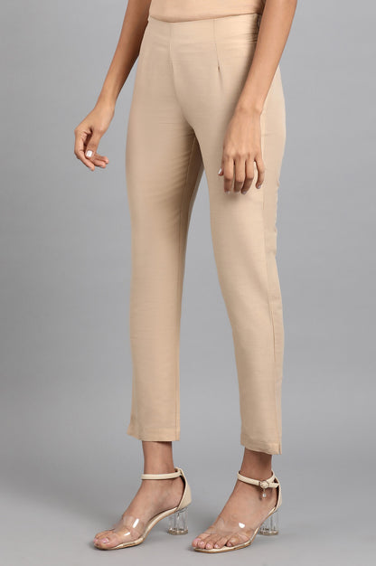 Beige Solid Trousers