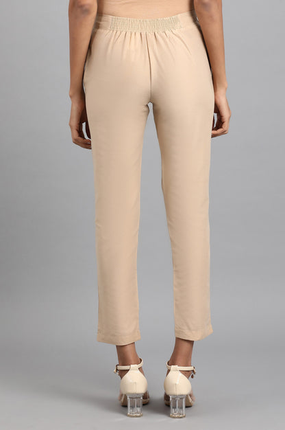 Beige Solid Trousers