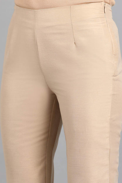 Beige Solid Trousers