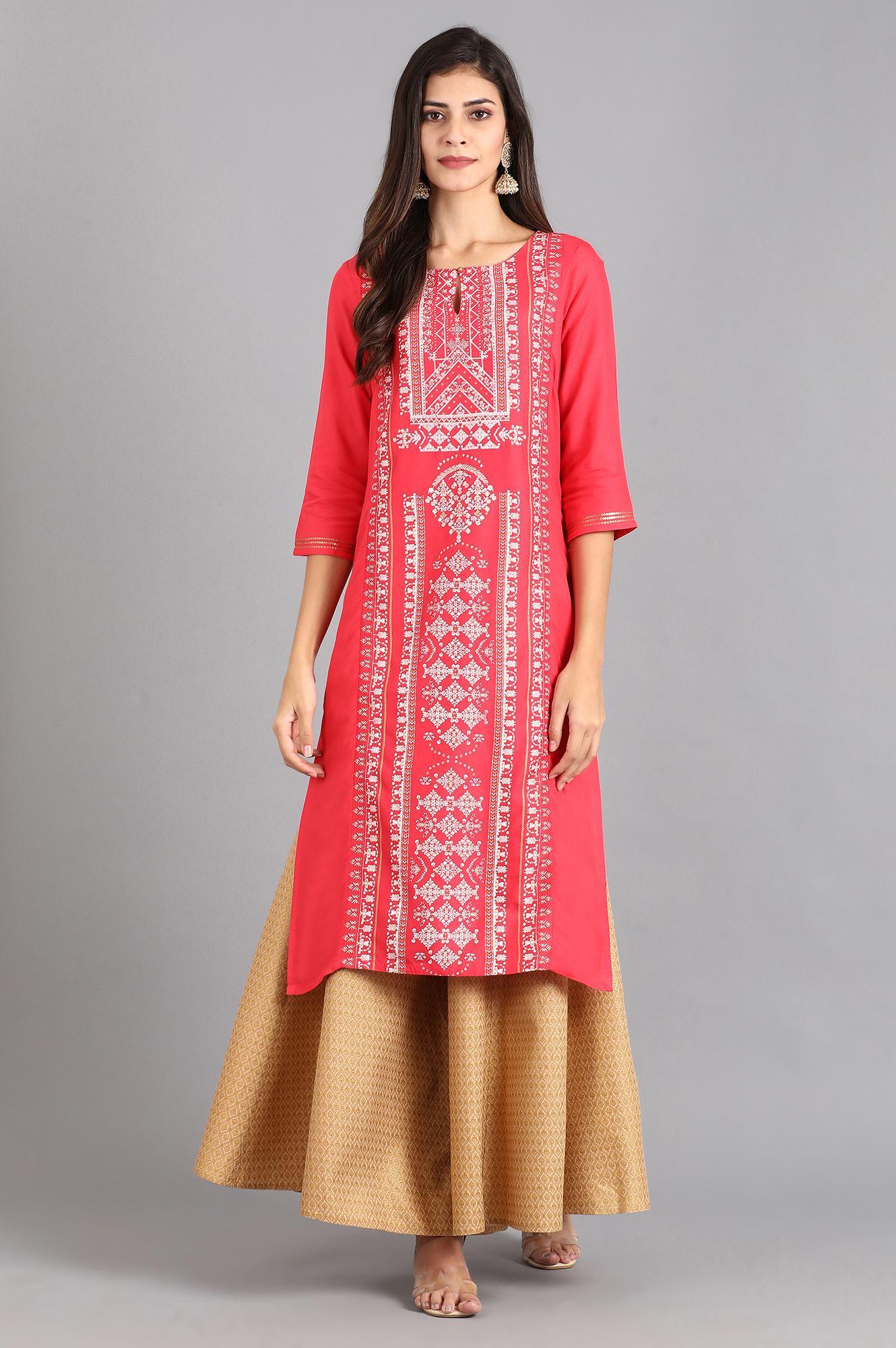 Black 3/4 Sleeve Printed kurta - wforwoman