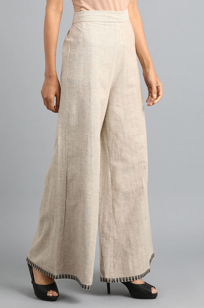 Beige Yarn-dyed Pants