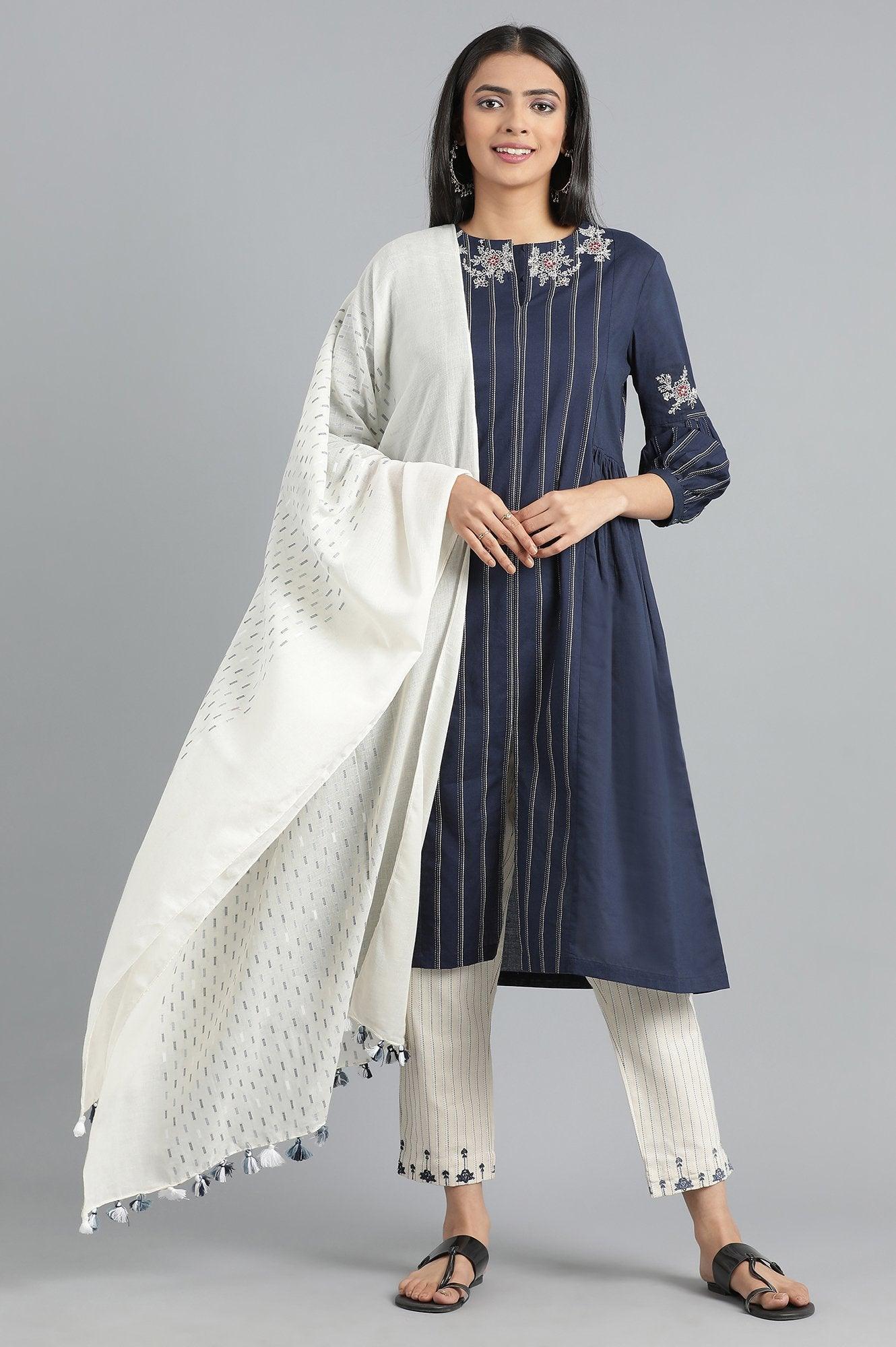 Ecru Yarn-dyed Pants - wforwoman