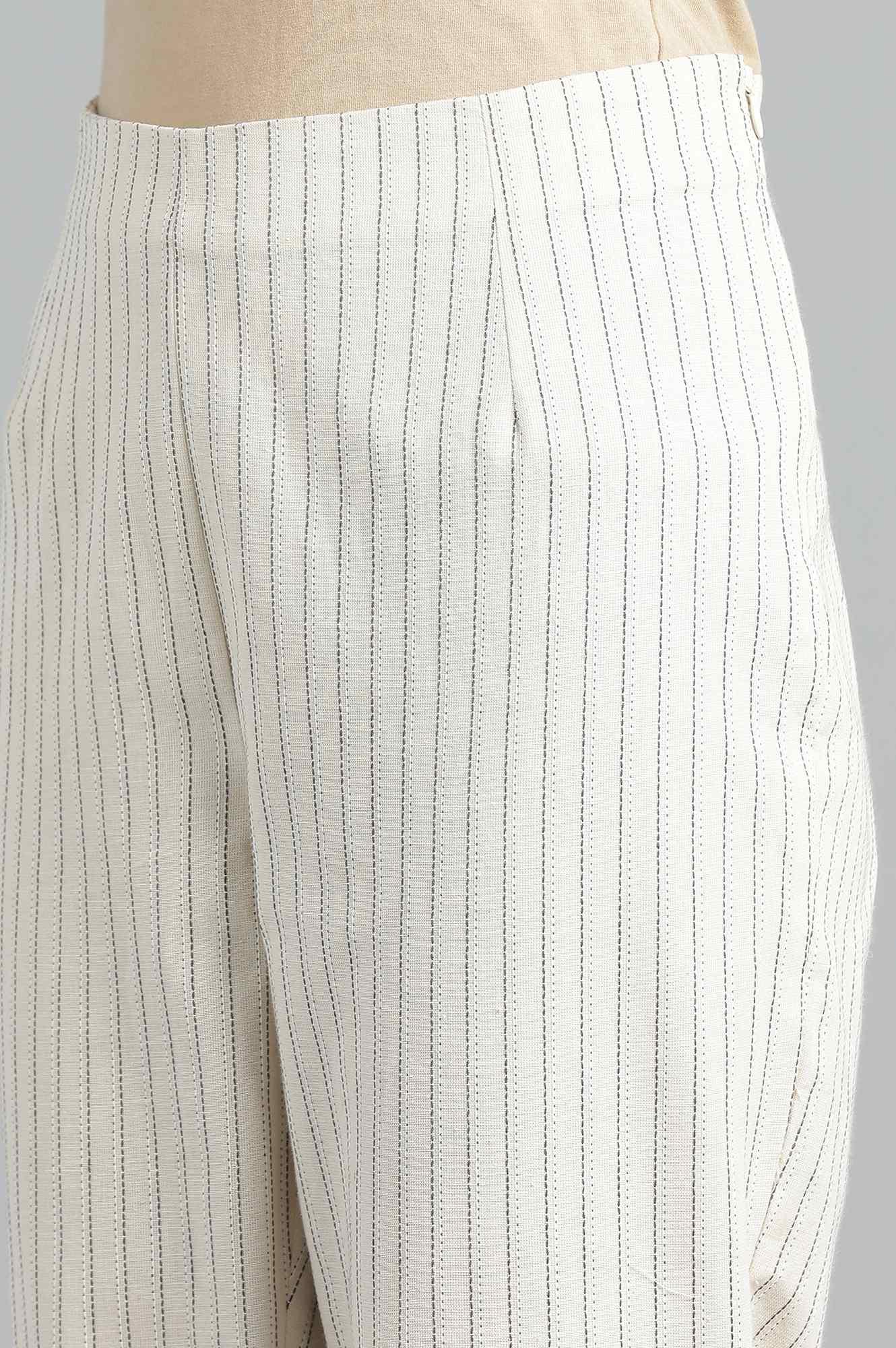 Ecru Yarn-dyed Pants - wforwoman