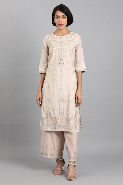 Beige Embroidered Pants - wforwoman