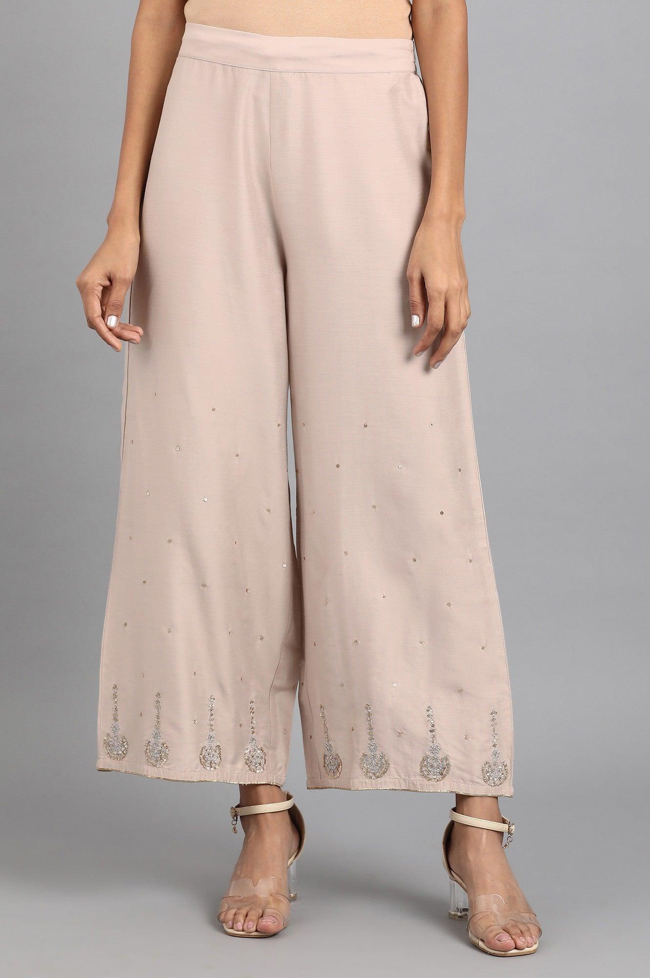 Beige Embroidered Pants - wforwoman