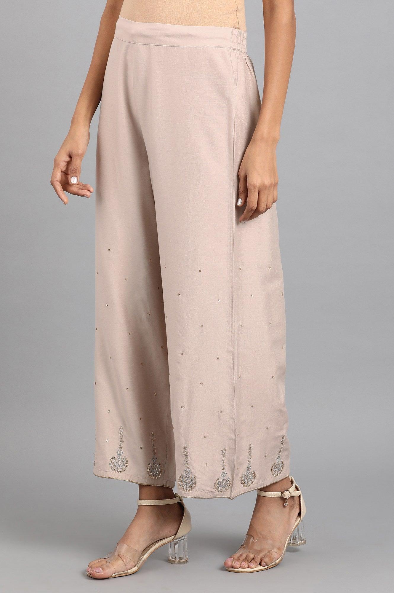 Beige Embroidered Pants - wforwoman