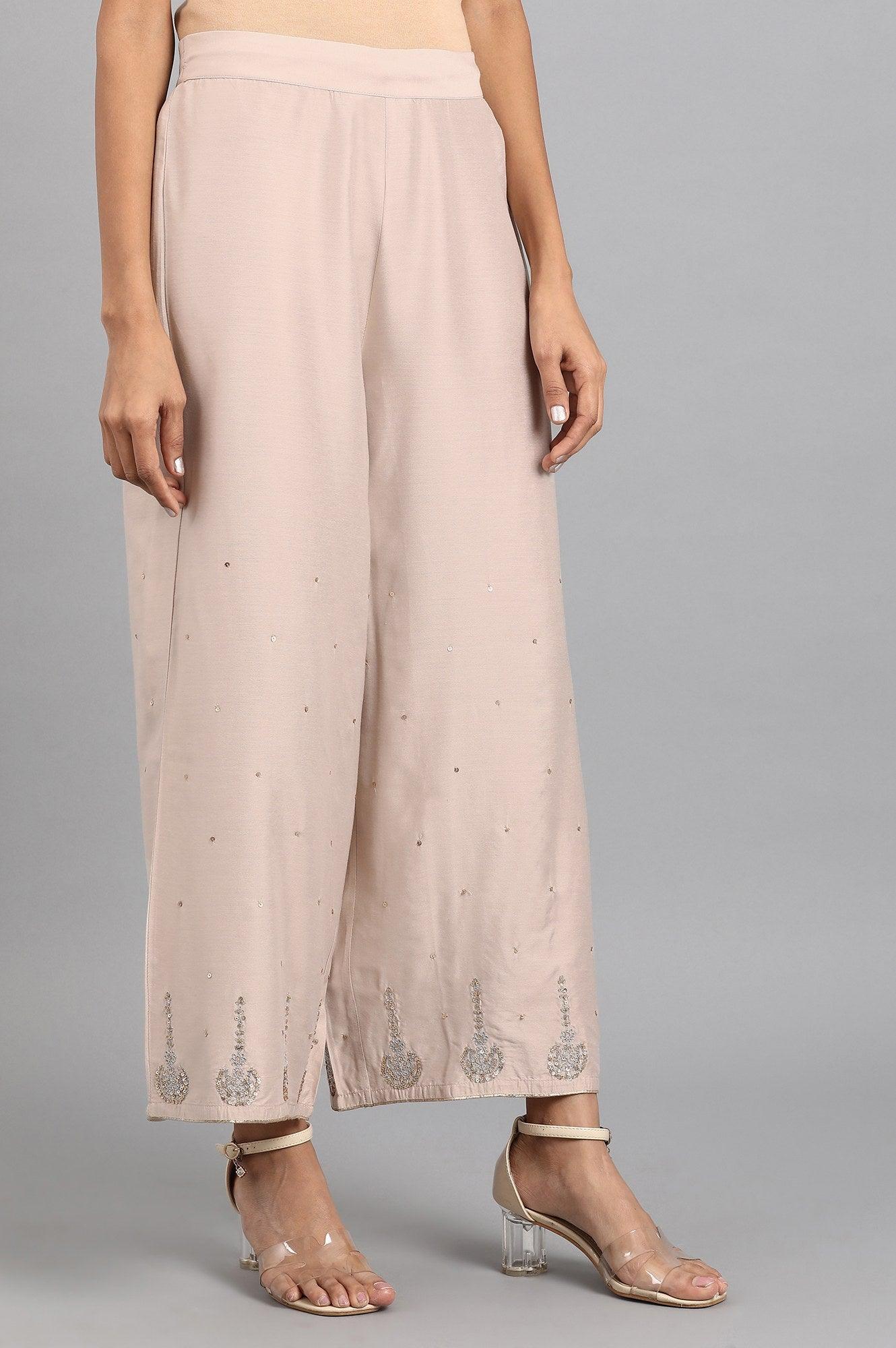 Beige Embroidered Pants - wforwoman