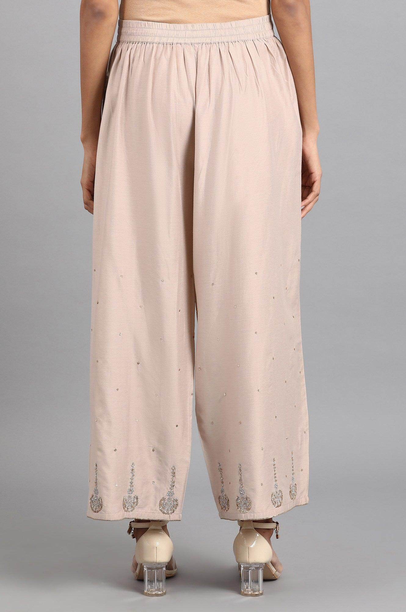 Beige Embroidered Pants - wforwoman