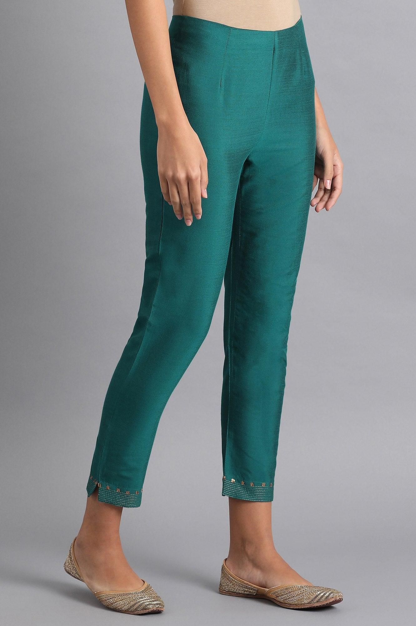 Teal Blue Slim Pants - wforwoman