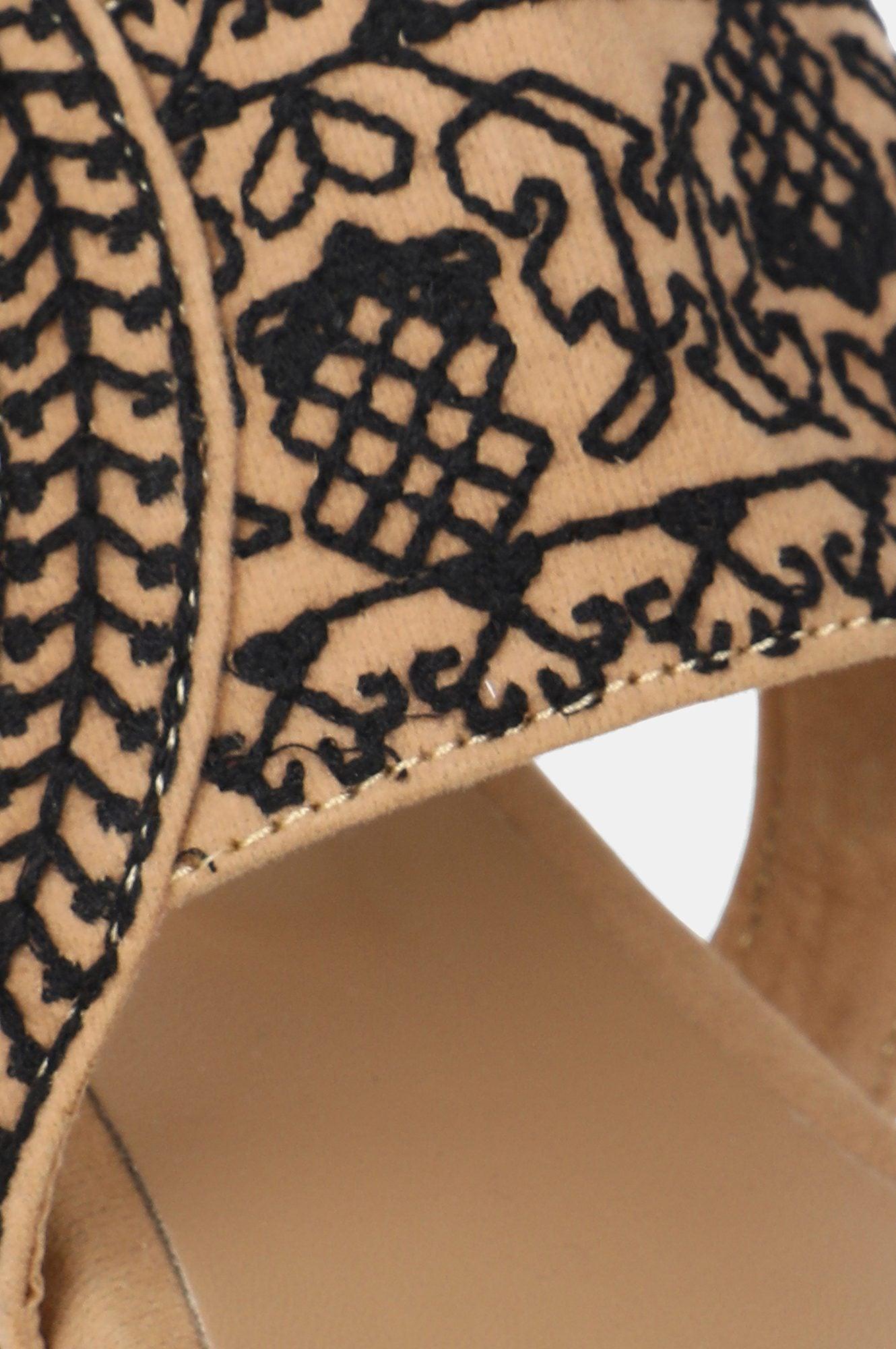 Beige Square Toe Embroidered Block heel - wforwoman