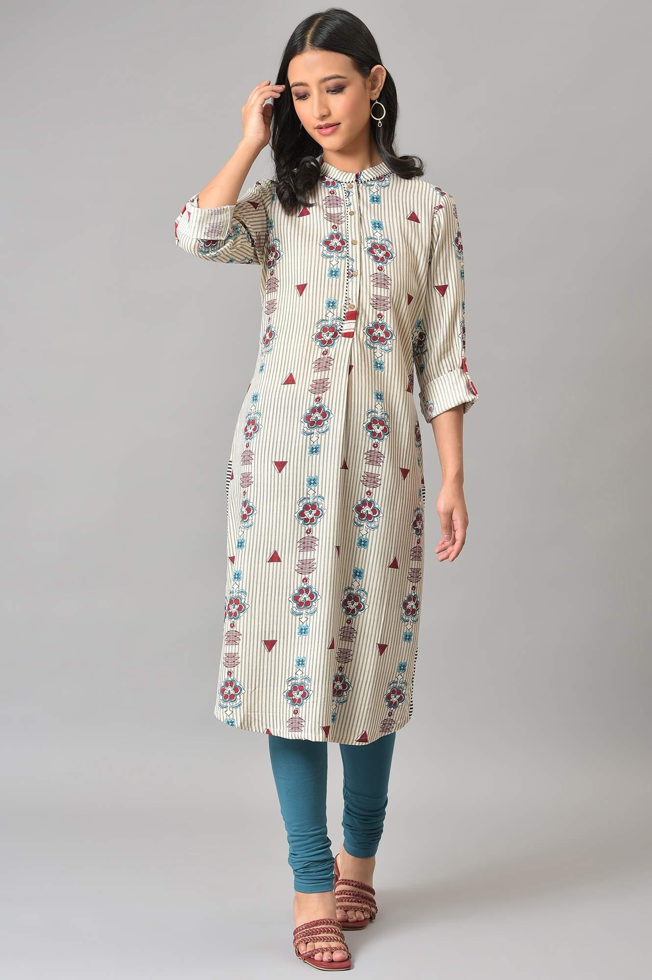 White Printed kurta Set - wforwoman