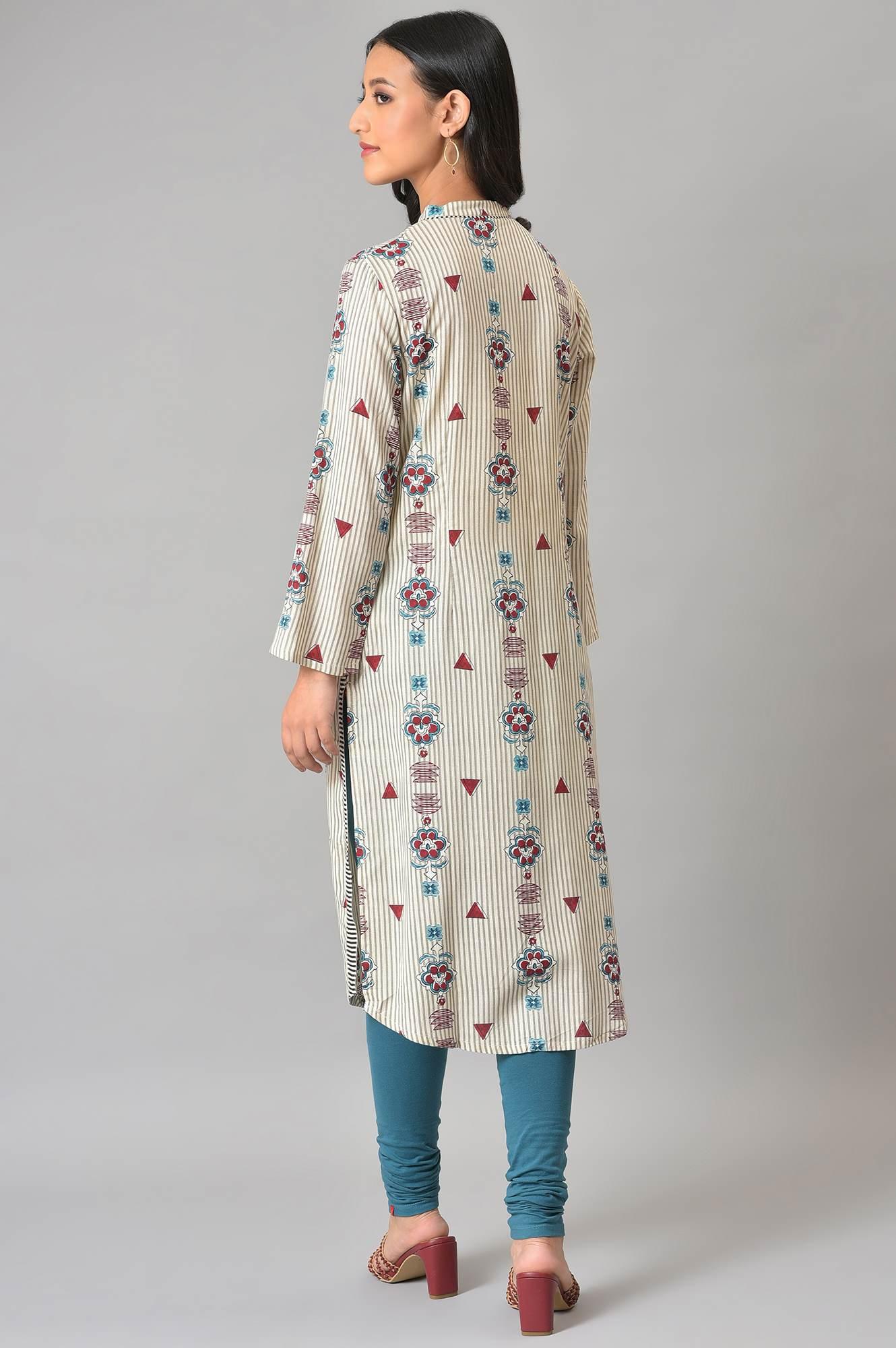 White Printed kurta Set - wforwoman