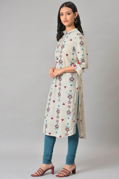 White Printed kurta Set - wforwoman