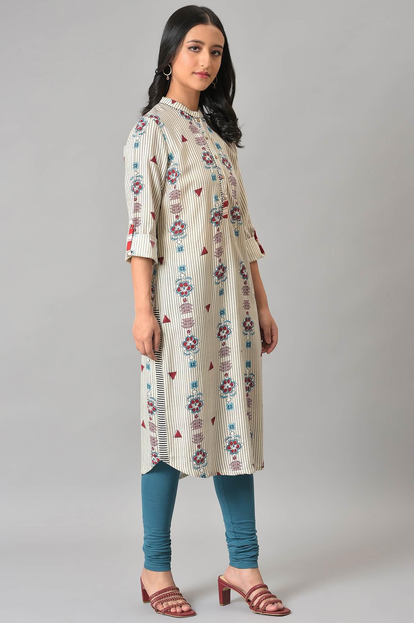 White Printed kurta Set - wforwoman