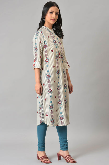 White Printed kurta Set - wforwoman