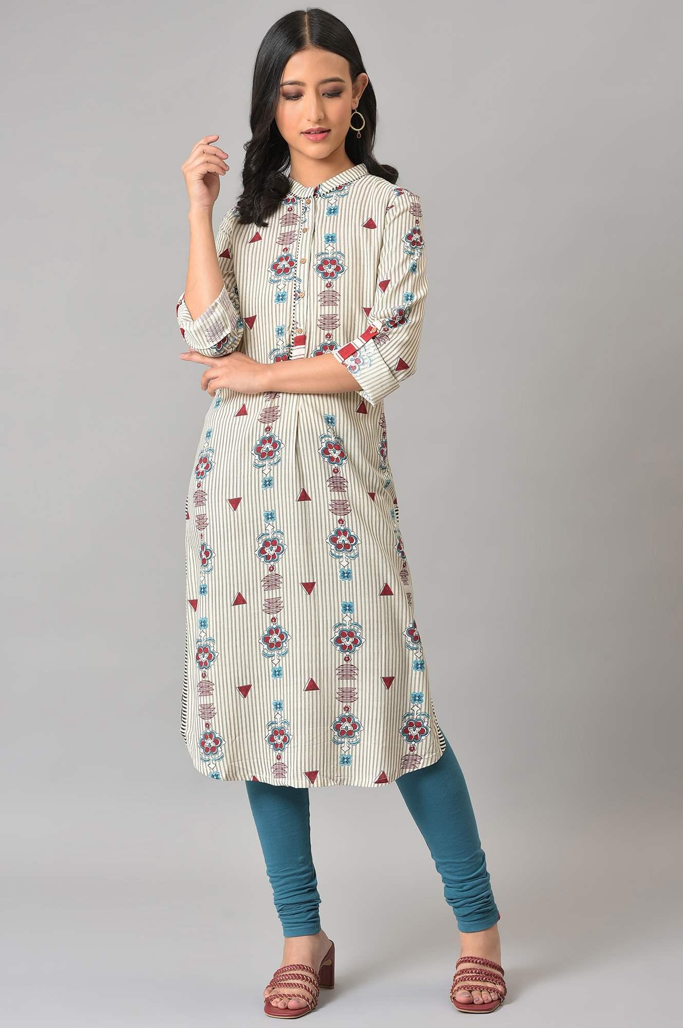 White Printed kurta Set - wforwoman
