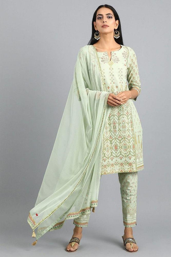 Green Round Neck Printed kurta Set