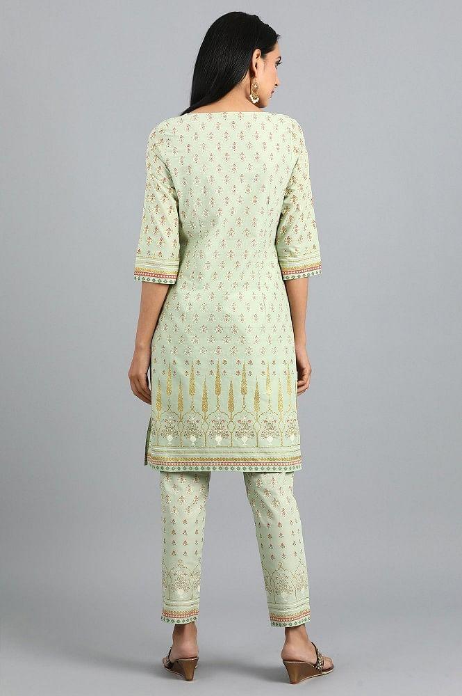 Green Round Neck Printed kurta Set - wforwoman