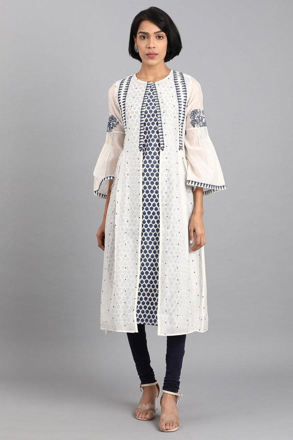 White Round Neck Printed kurta Set