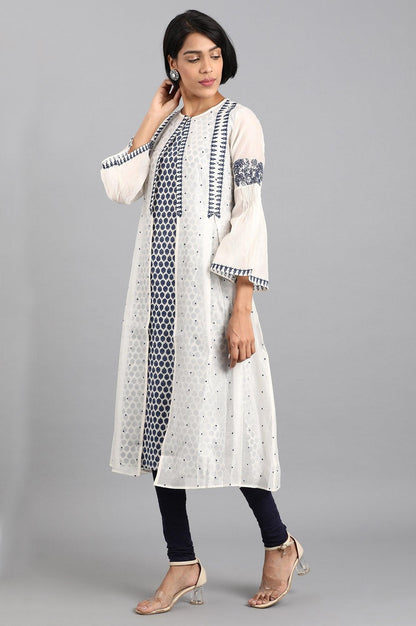 White Round Neck Printed kurta Set - wforwoman