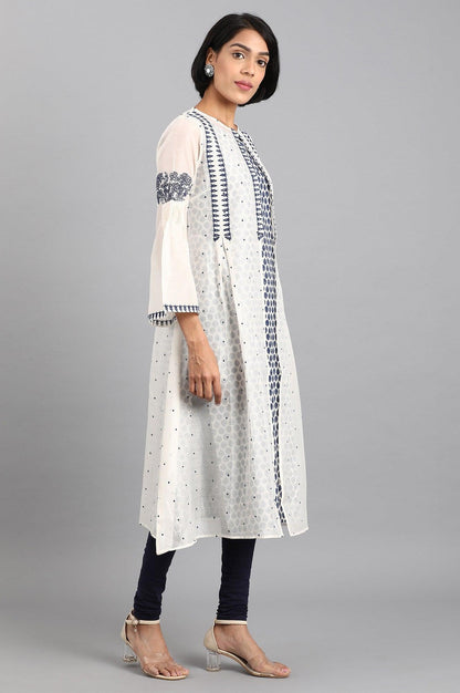 White Round Neck Printed kurta Set - wforwoman