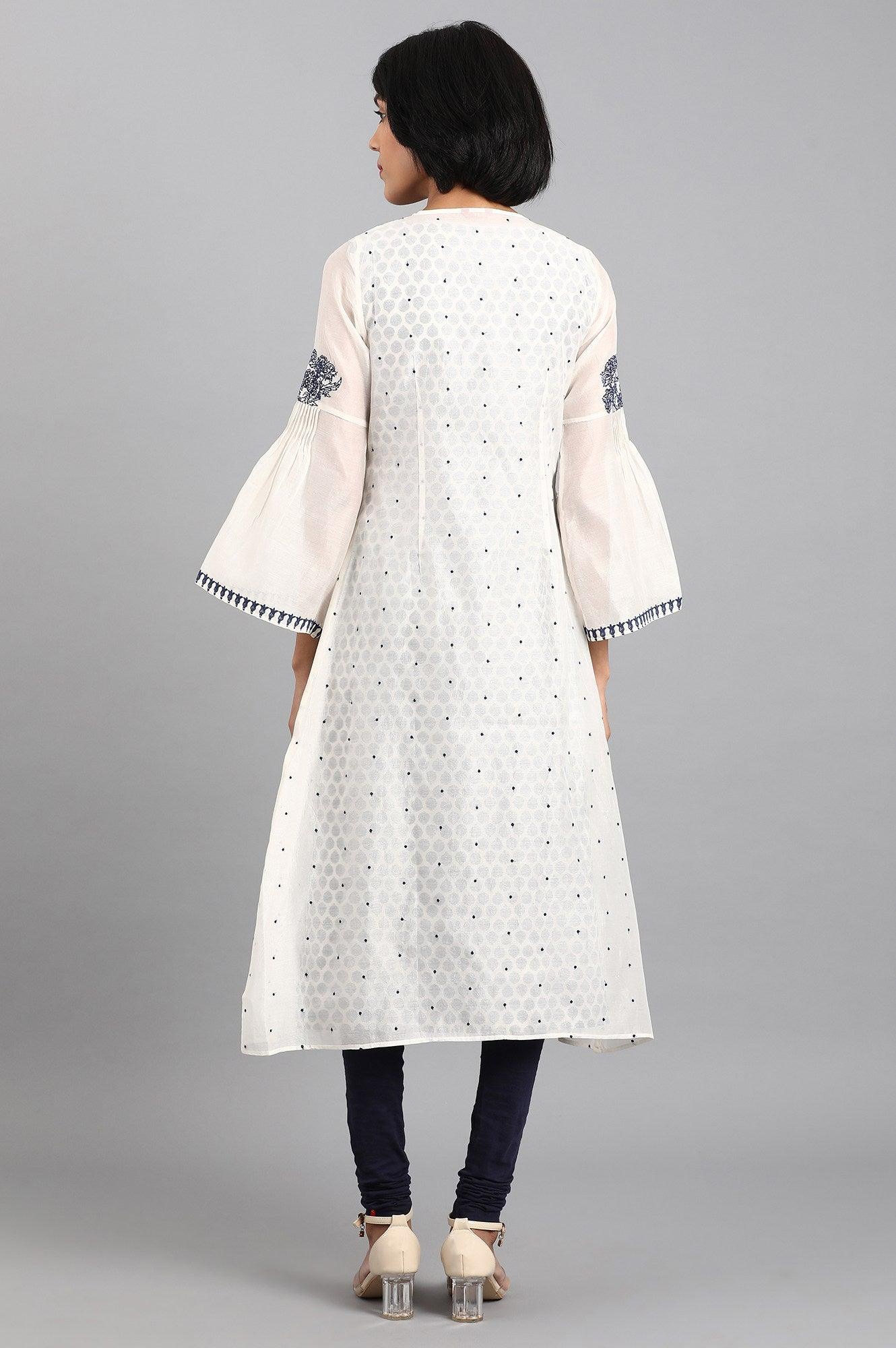 White Round Neck Printed kurta Set - wforwoman