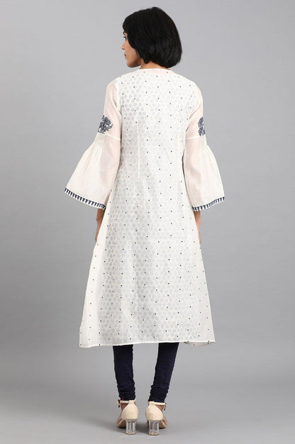 White Round Neck Printed kurta Set - wforwoman