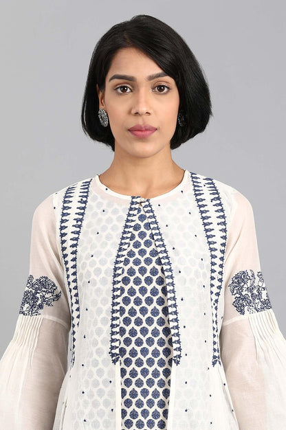 White Round Neck Printed kurta Set - wforwoman