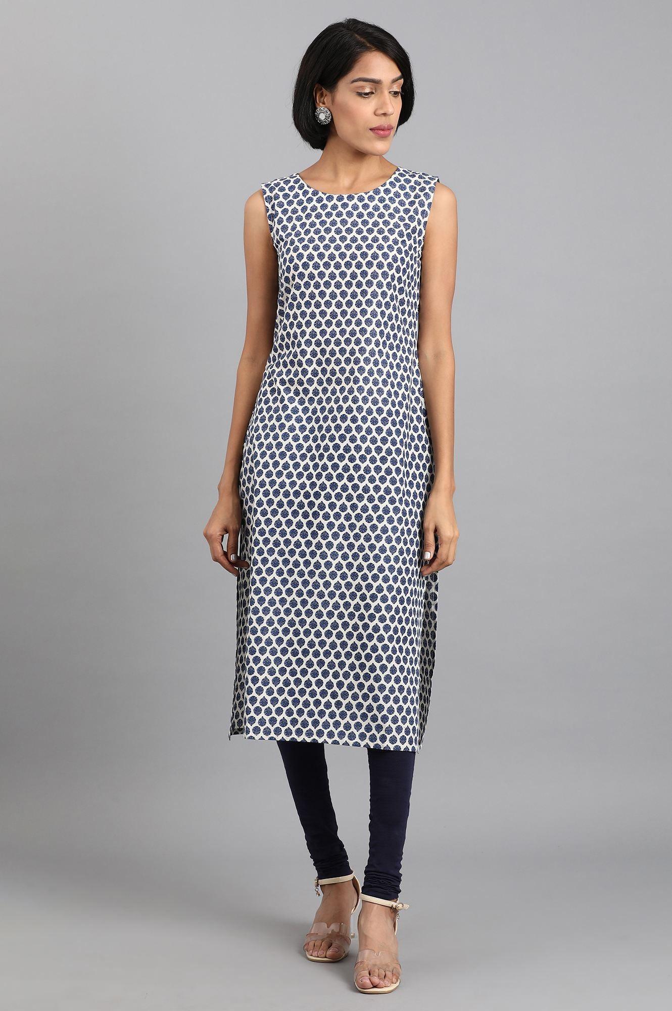 White Round Neck Printed kurta Set - wforwoman