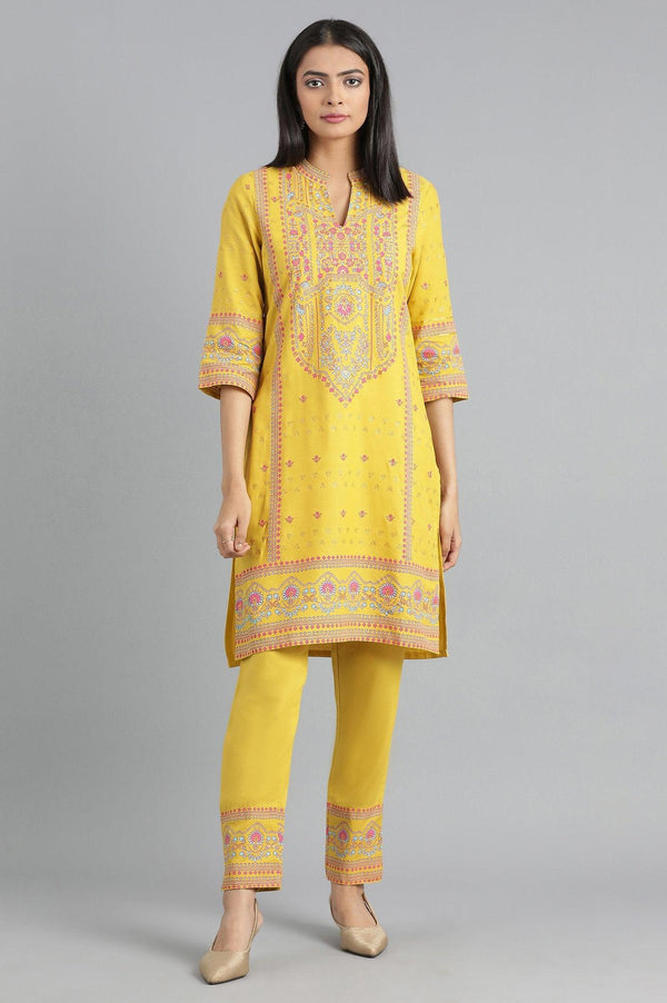 Yellow Mandarin Neck Suit Set