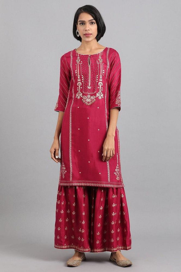 Maroon Round Neck kurta Sharara Set