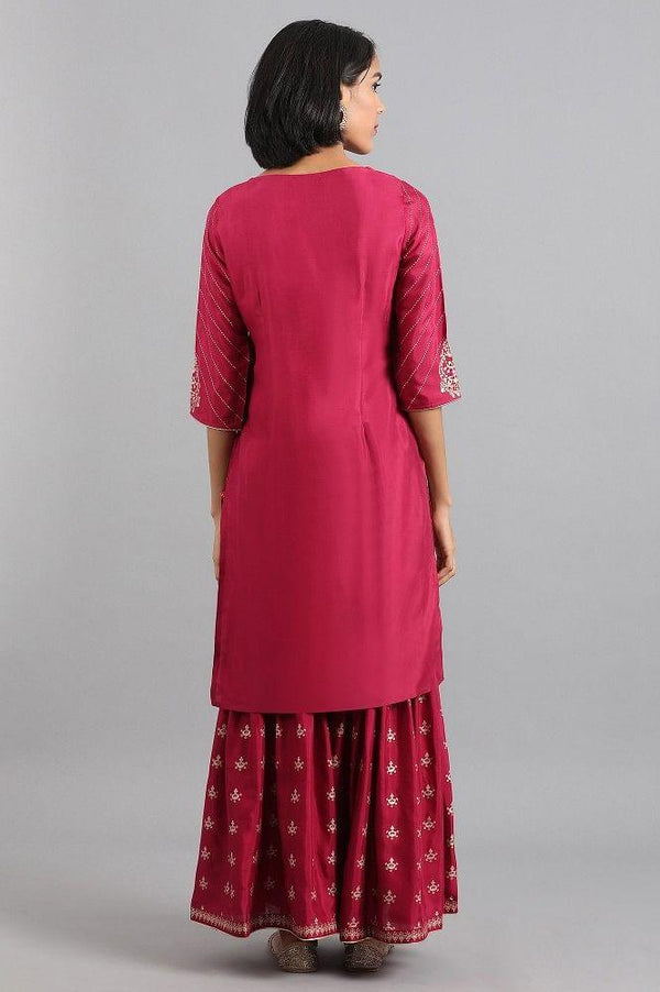 Maroon Round Neck kurta Sharara Set