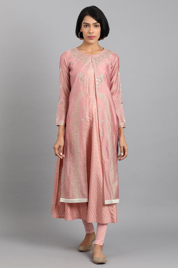 Pink Round Neck Embellished kurta Set