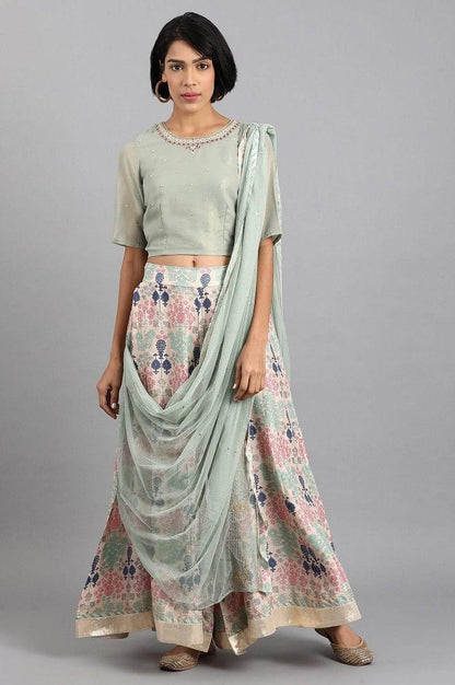 Teal Round Neck Embroidered Set - wforwoman