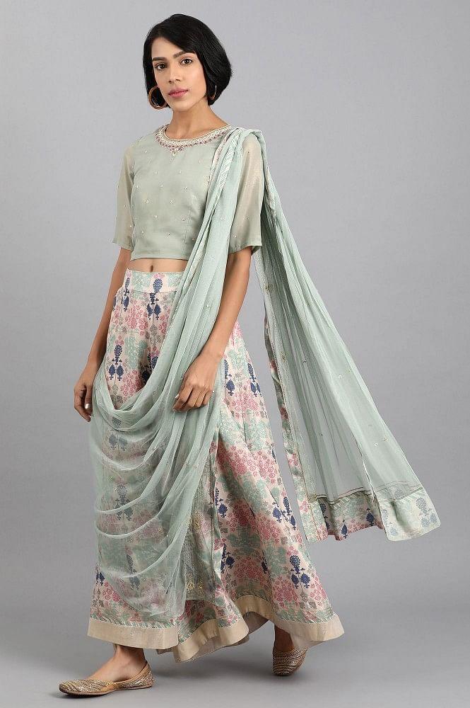 Teal Round Neck Embroidered Set - wforwoman