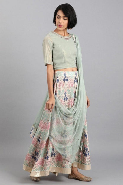 Teal Round Neck Embroidered Set - wforwoman