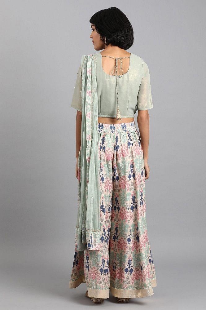 Teal Round Neck Embroidered Set - wforwoman