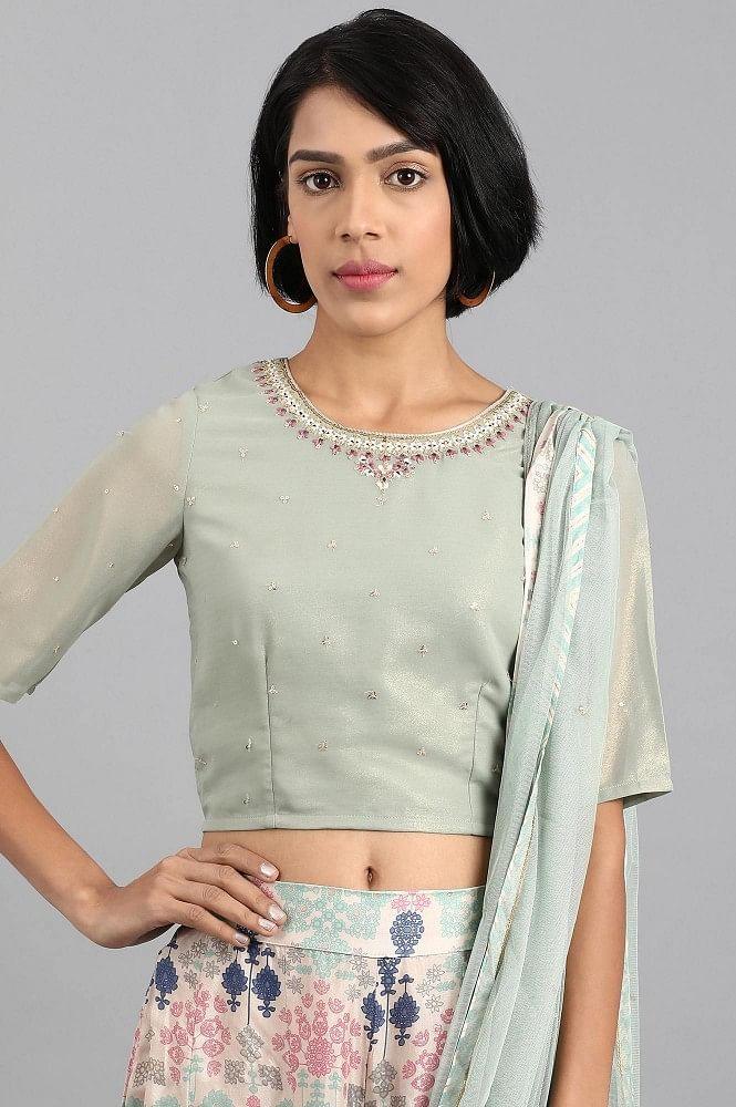 Teal Round Neck Embroidered Set - wforwoman